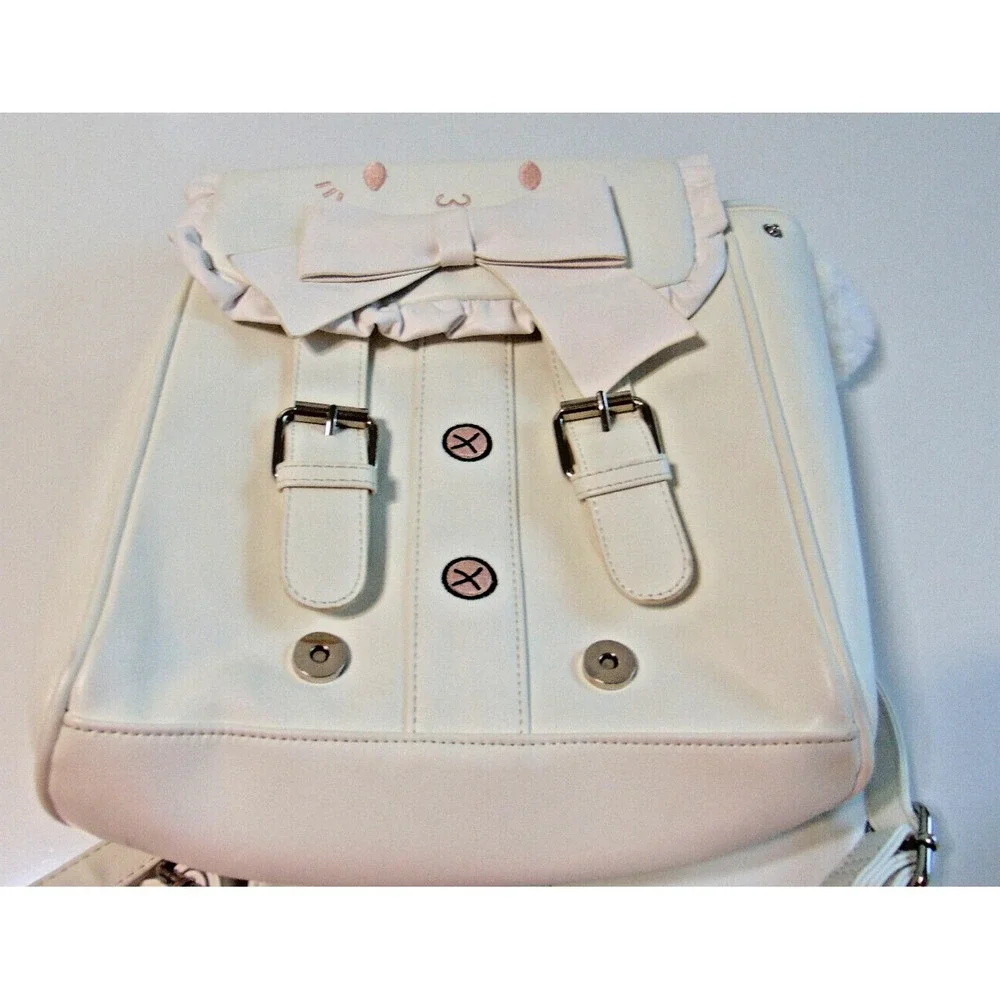 Women's Girl's Backpack Bag Purse White Medium Student Kitty Cat Straps Bow